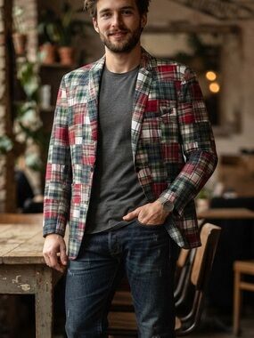 Linea Uomo Madras Plaid Cotton Sport Coat Blazer 50L